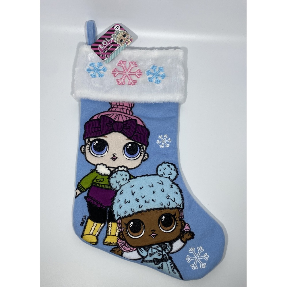 LOL Surprise Character Snowflake Christmas Stocking 18" Plush Trim Ruz Blue NEW